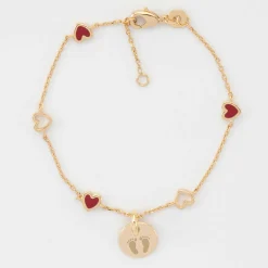 Bracelet chaîne coeurs ajourés et email personnalisé médaille gravée plaqué or 10 mm