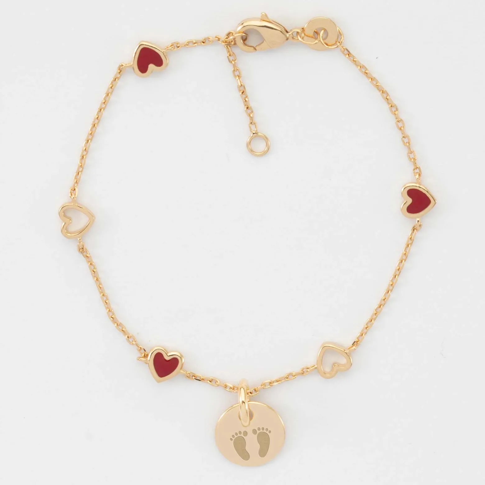 Bracelet chaîne coeurs ajourés et email personnalisé médaille gravée plaqué or 10 mm
