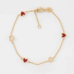Bracelet chaîne coeurs ajourés et email plaqué or