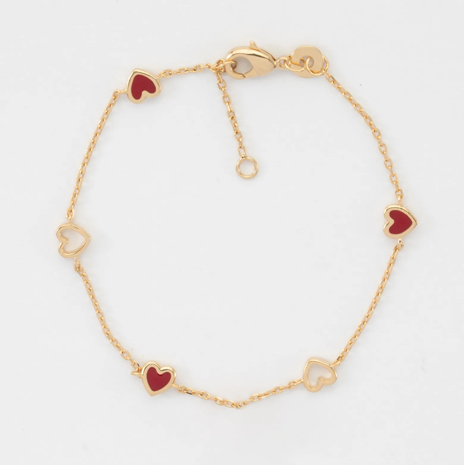 Bracelet chaîne coeurs ajourés et email plaqué or