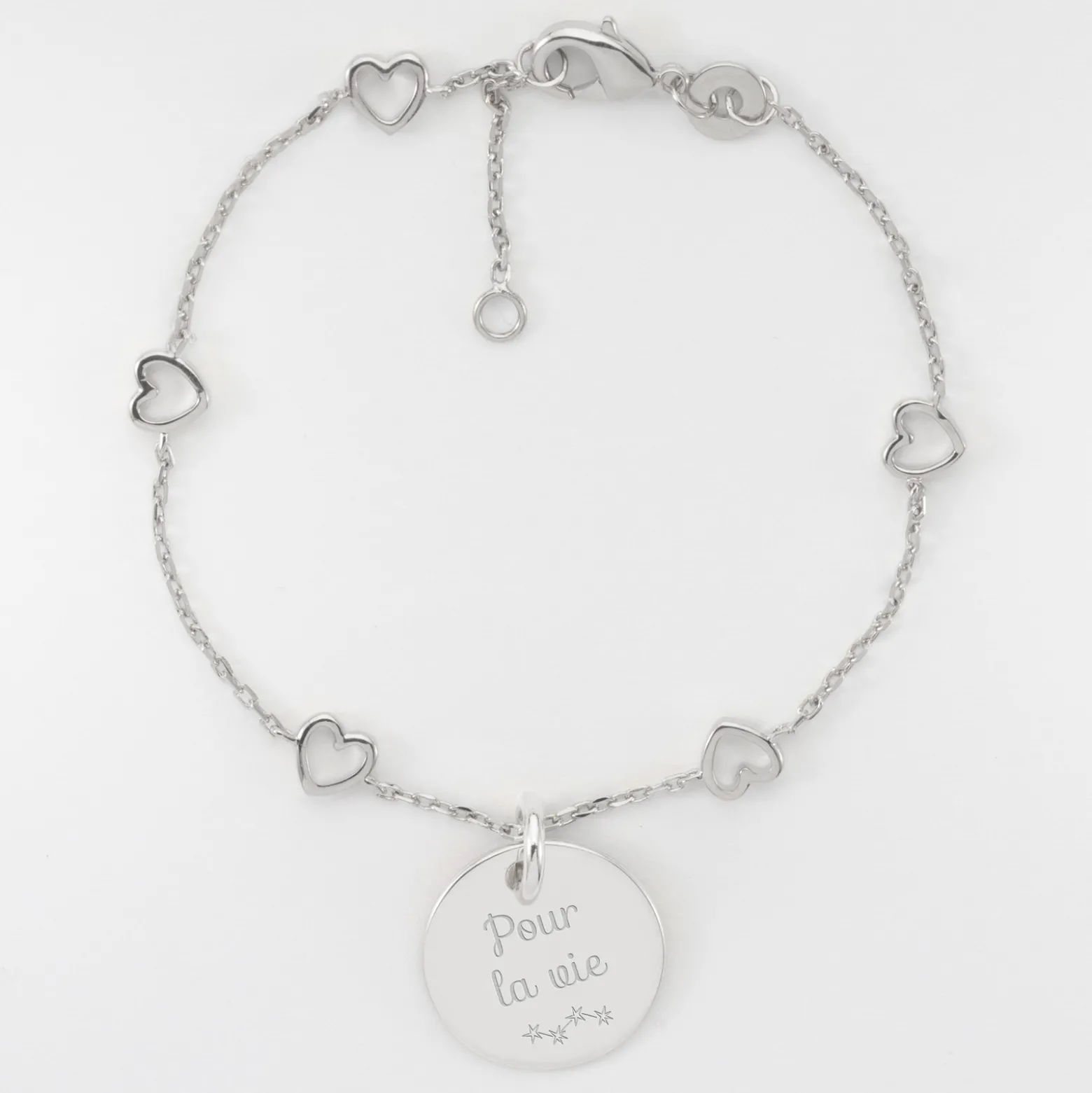 Bracelet chaîne coeurs ajourés personnalisé médaille gravée argent 15 mm