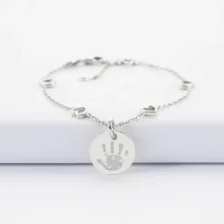 Bracelet chaîne coeurs ajourés personnalisé médaille gravée argent 15 mm