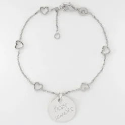 Bracelet chaîne coeurs ajourés personnalisé médaille gravée argent 15 mm