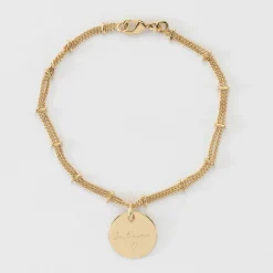 Bracelet chaîne double personnalisé médaille gravée plaqué or 15 mm