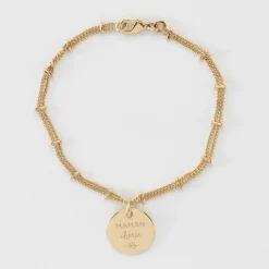 Bracelet chaîne double personnalisé médaille gravée plaqué or 15 mm