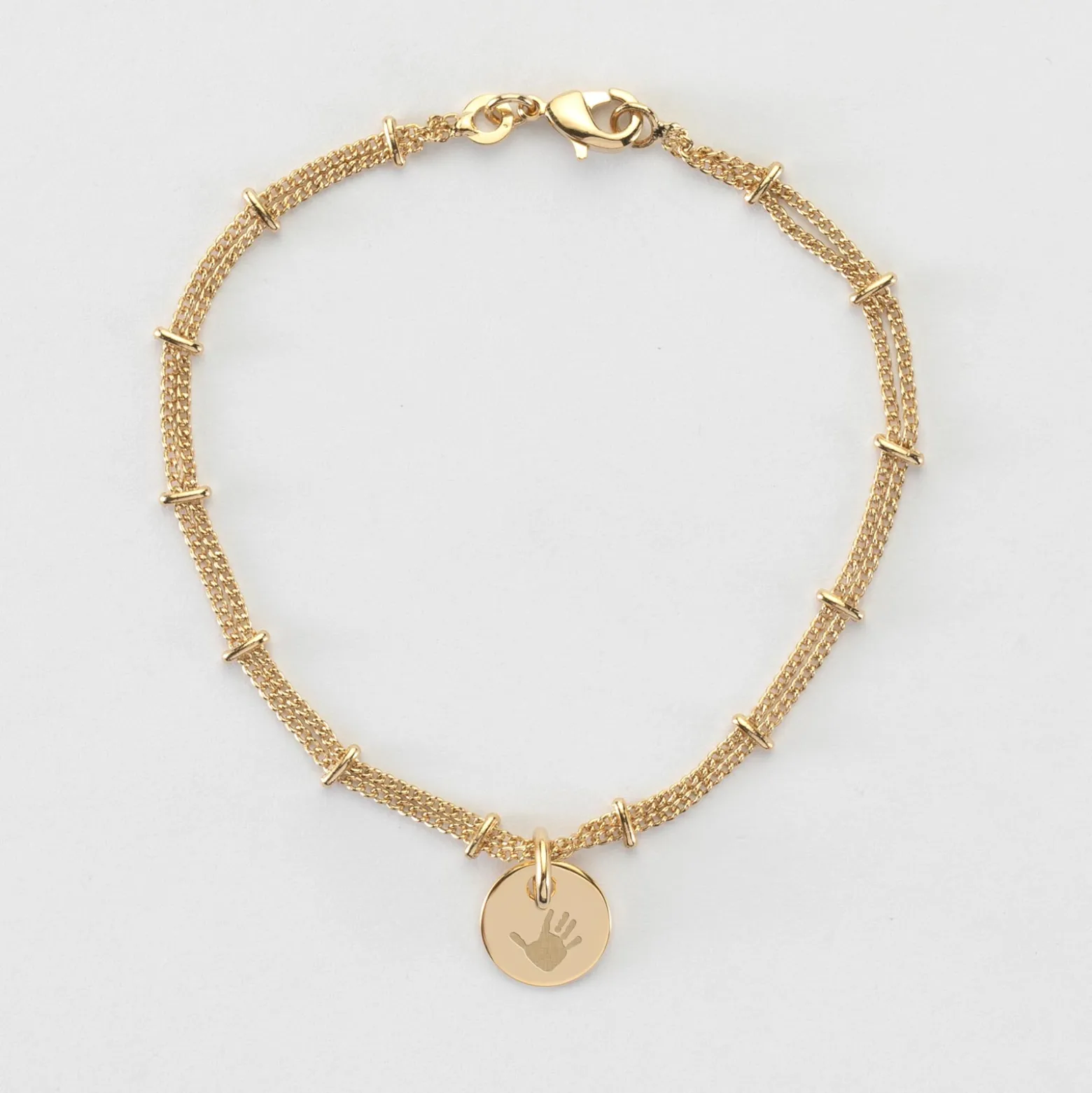 Bracelet chaîne double personnalisé médaille gravée plaqué or 10 mm