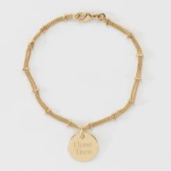 Bracelet chaîne double personnalisé médaille gravée plaqué or coeur estampillé 15 mm - HappyBulle x Atelier Wagram