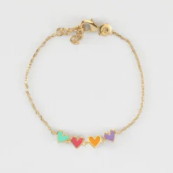 Bracelet chaîne enfant cœur email multicolore plaqué or