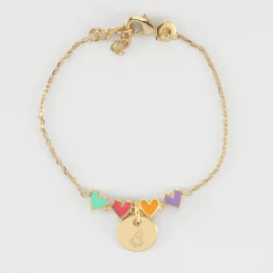 Bracelet chaîne enfant cœur email multicolore personnalisé médaille gravée plaqué or 10 mm