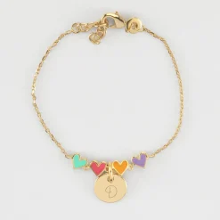 Bracelet chaîne enfant cœur email multicolore personnalisé médaille gravée plaqué or 10 mm