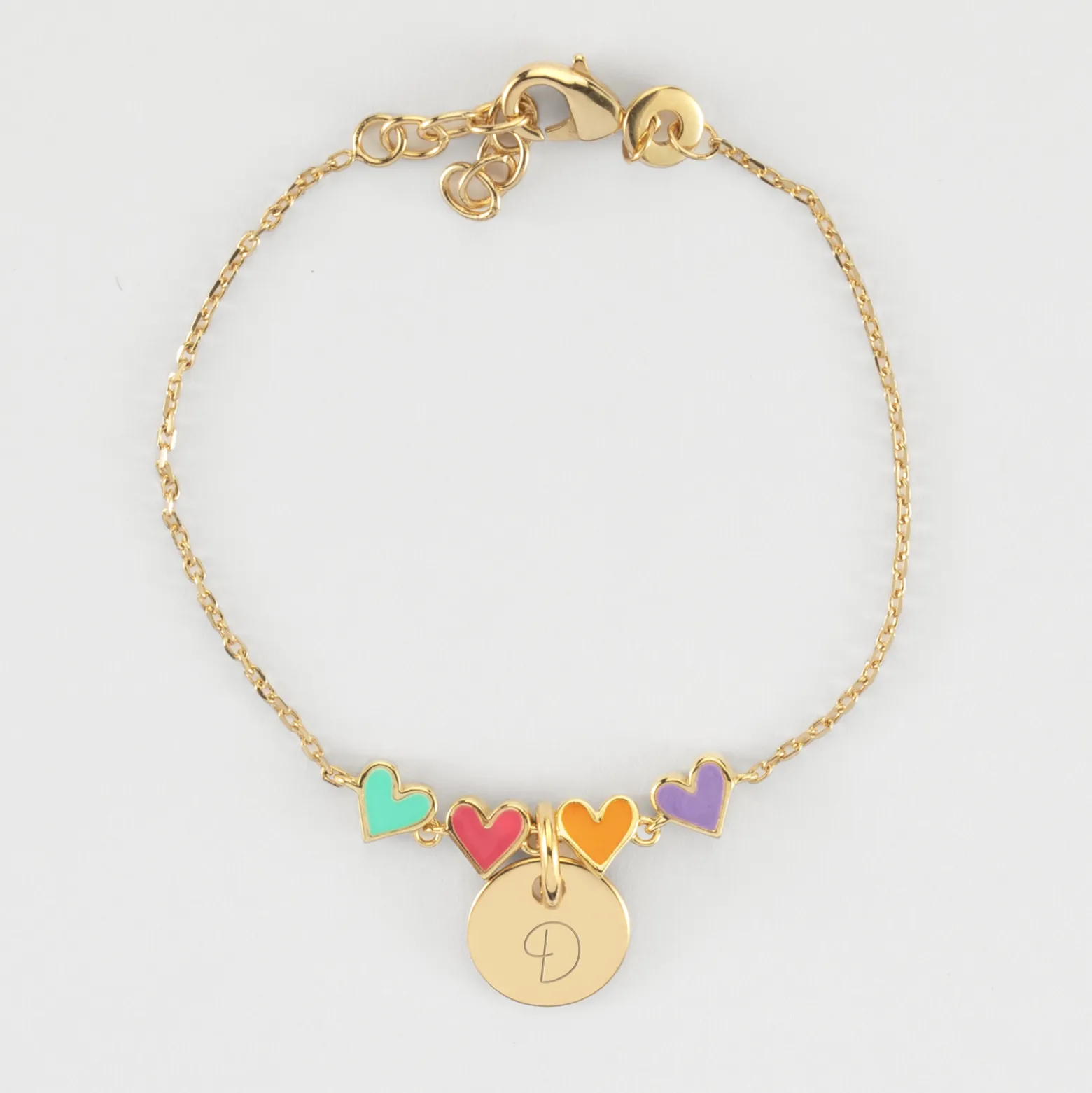 Bracelet chaîne enfant cœur email multicolore personnalisé médaille gravée plaqué or 10 mm