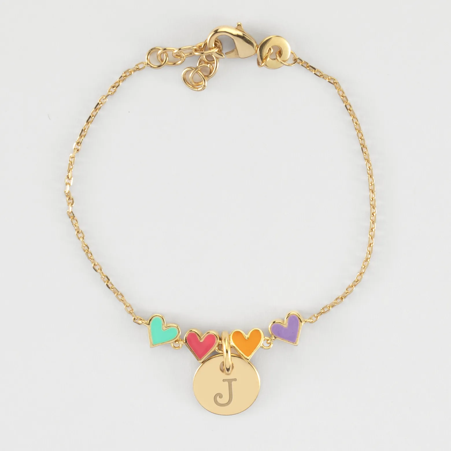 Bracelet chaîne enfant cœur email multicolore personnalisé médaille gravée plaqué or 10 mm