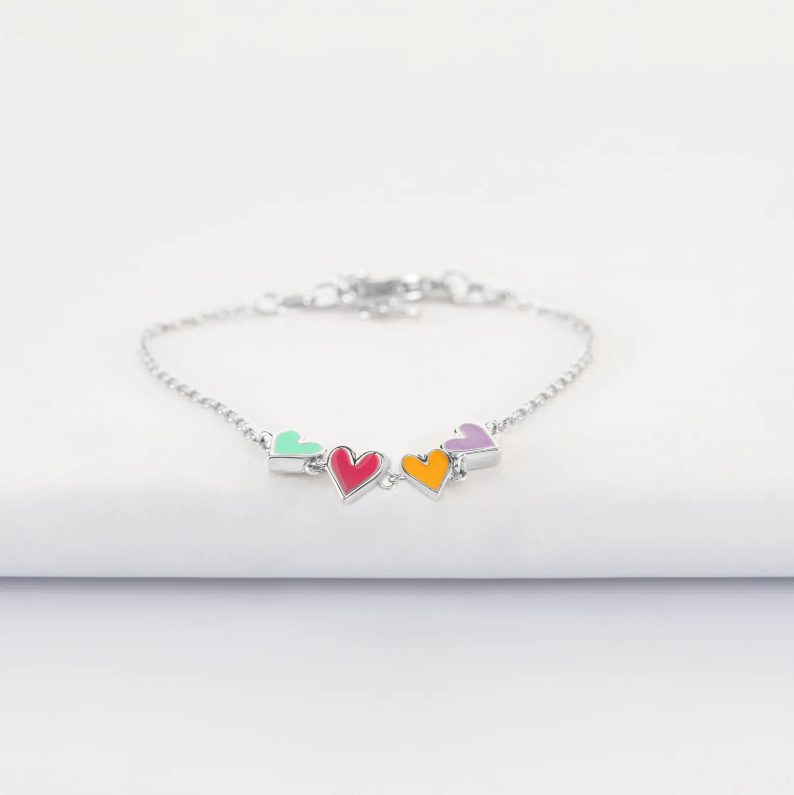 Bracelet chaîne enfant cœur email multicolore argent