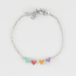 Bracelet chaîne enfant cœur email multicolore argent