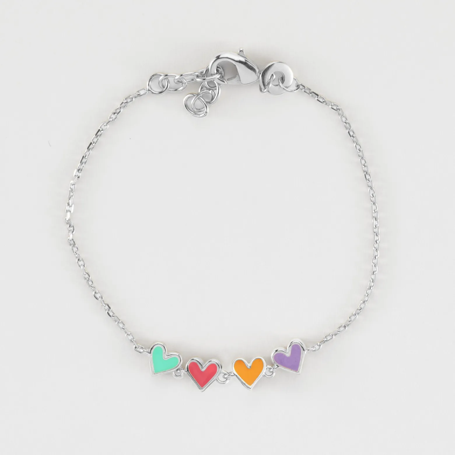 Bracelet chaîne enfant cœur email multicolore argent