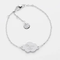 Bracelet chaîne enfant personnalisé médaille gravée argent nuage 2 trous 20x14 mm