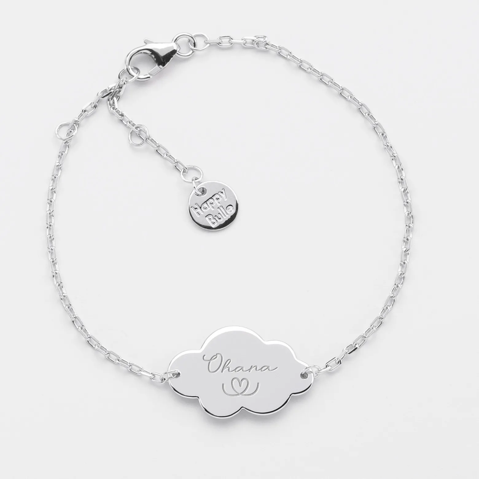 Bracelet chaîne enfant personnalisé médaille gravée argent nuage 2 trous 20x14 mm