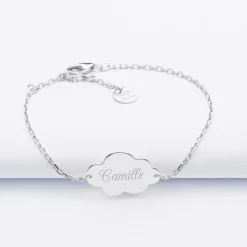 Bracelet chaîne enfant personnalisé médaille gravée argent nuage 2 trous 20x14 mm