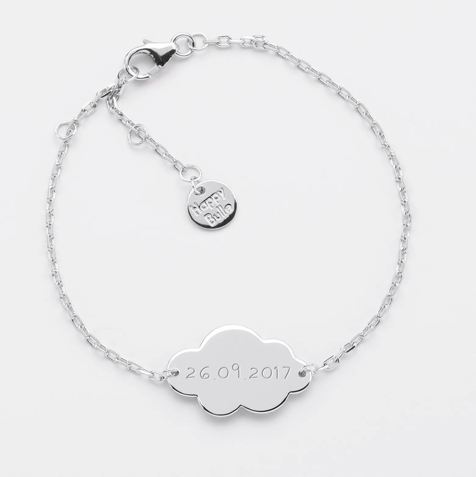 Bracelet chaîne enfant personnalisé médaille gravée argent nuage 2 trous 20x14 mm