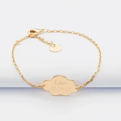 Bracelet chaîne enfant personnalisé médaille gravée plaqué or nuage 2 trous 20x14 mm - Nos petits imparfaits