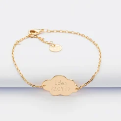Bracelet chaîne enfant personnalisé médaille gravée plaqué or nuage 2 trous 20x14 mm - Nos petits imparfaits