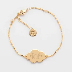 Bracelet chaîne enfant personnalisé médaille gravée plaqué or nuage 2 trous 20x14 mm - Nos petits imparfaits