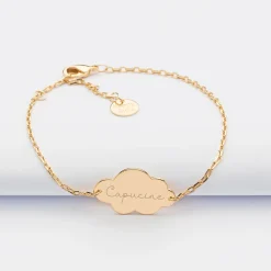 Bracelet chaîne enfant personnalisé illustration bébé médaille gravée plaqué or nuage 2 trous 20x14 mm - HappyBulle x Marie Savart