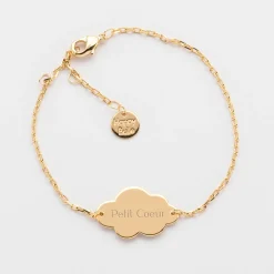 Bracelet chaîne enfant personnalisé médaille gravée plaqué or nuage 2 trous 20x14 mm