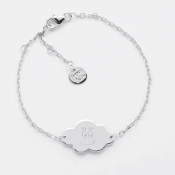 Bracelet chaîne enfant personnalisé médaille gravée argent nuage 2 trous 20x14 mm - Happybulle x Barbapapa