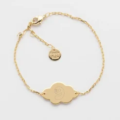 Bracelet chaîne enfant personnalisé médaille gravée plaqué or nuage 2 trous 20x14 mm - Happybulle x Barbapapa