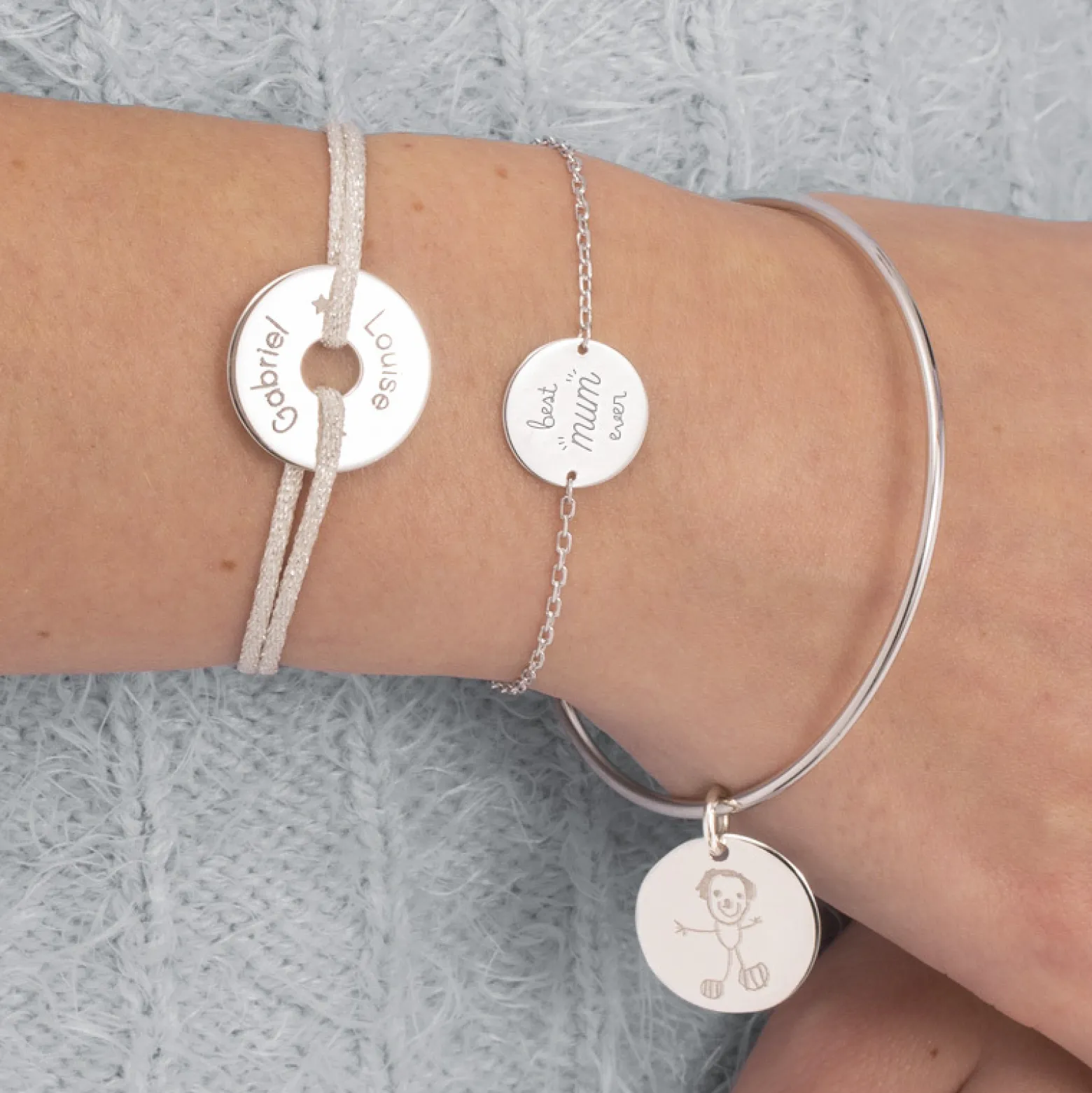 Bracelet chaîne Maman personnalisé médaille gravée argent 2 trous 15 mm