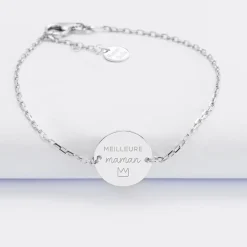 Bracelet chaîne Maman personnalisé médaille gravée argent 2 trous 15 mm