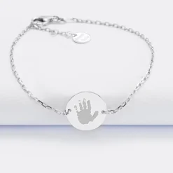 Bracelet chaîne Maman personnalisé médaille gravée argent 2 trous 15 mm