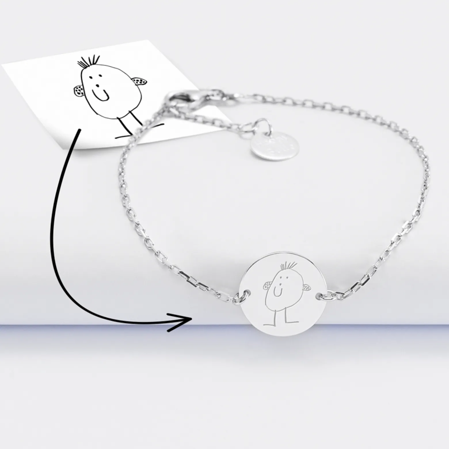 Bracelet chaîne Maman personnalisé médaille gravée argent 2 trous 15 mm
