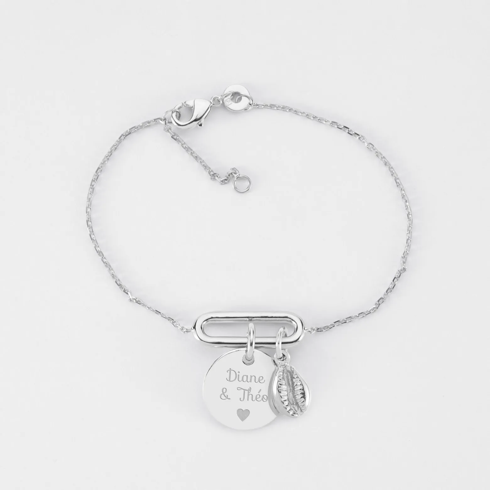 Bracelet chaîne ovale ouvert personnalisé médaille gravée argent 15 mm et breloque(s) summer - à composer