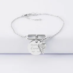 Bracelet chaîne ovale ouvert personnalisé médaille gravée argent 15 mm et breloque(s) summer - à composer