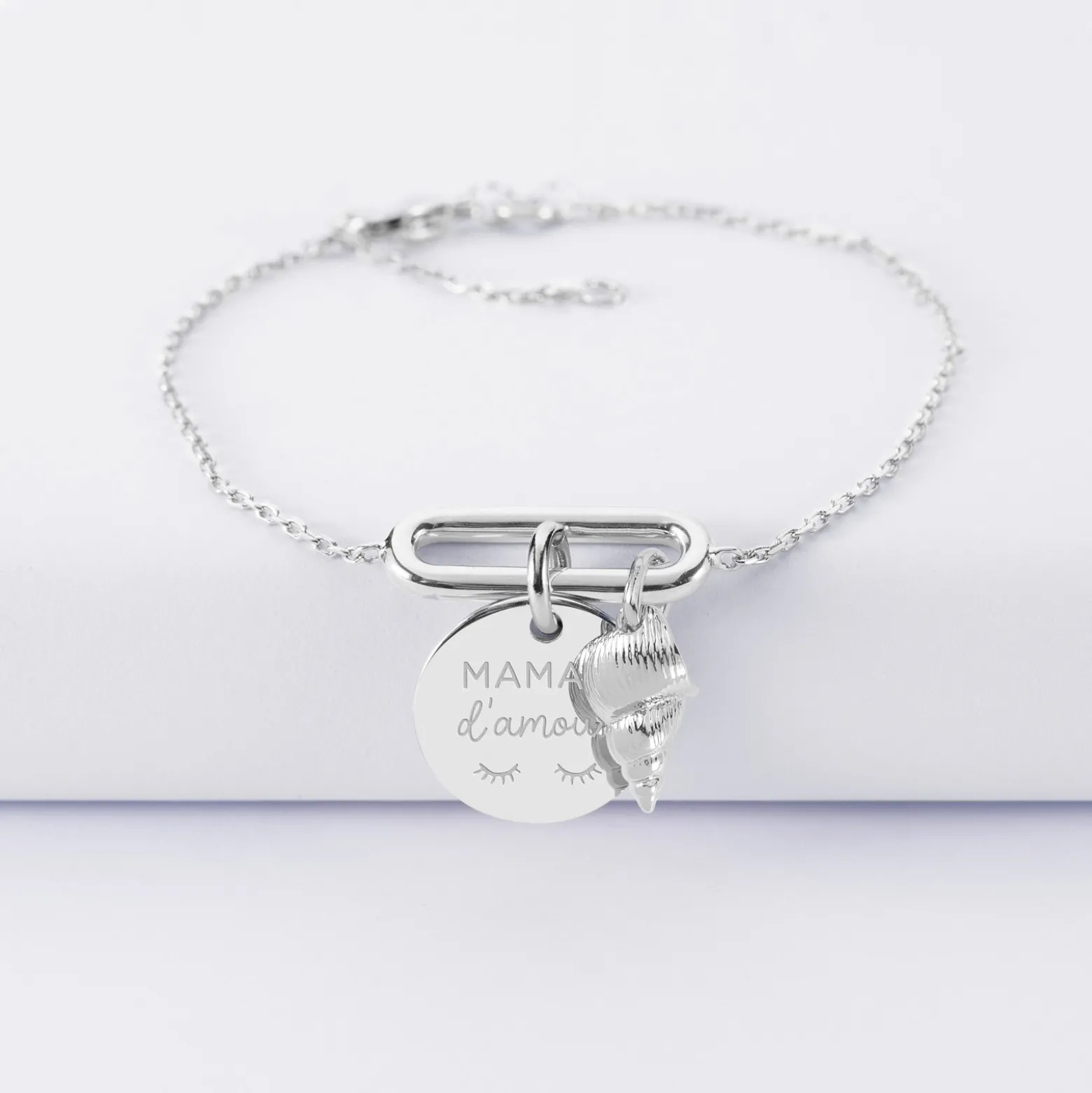 Bracelet chaîne ovale ouvert personnalisé médaille gravée argent 15 mm et breloque(s) summer - à composer