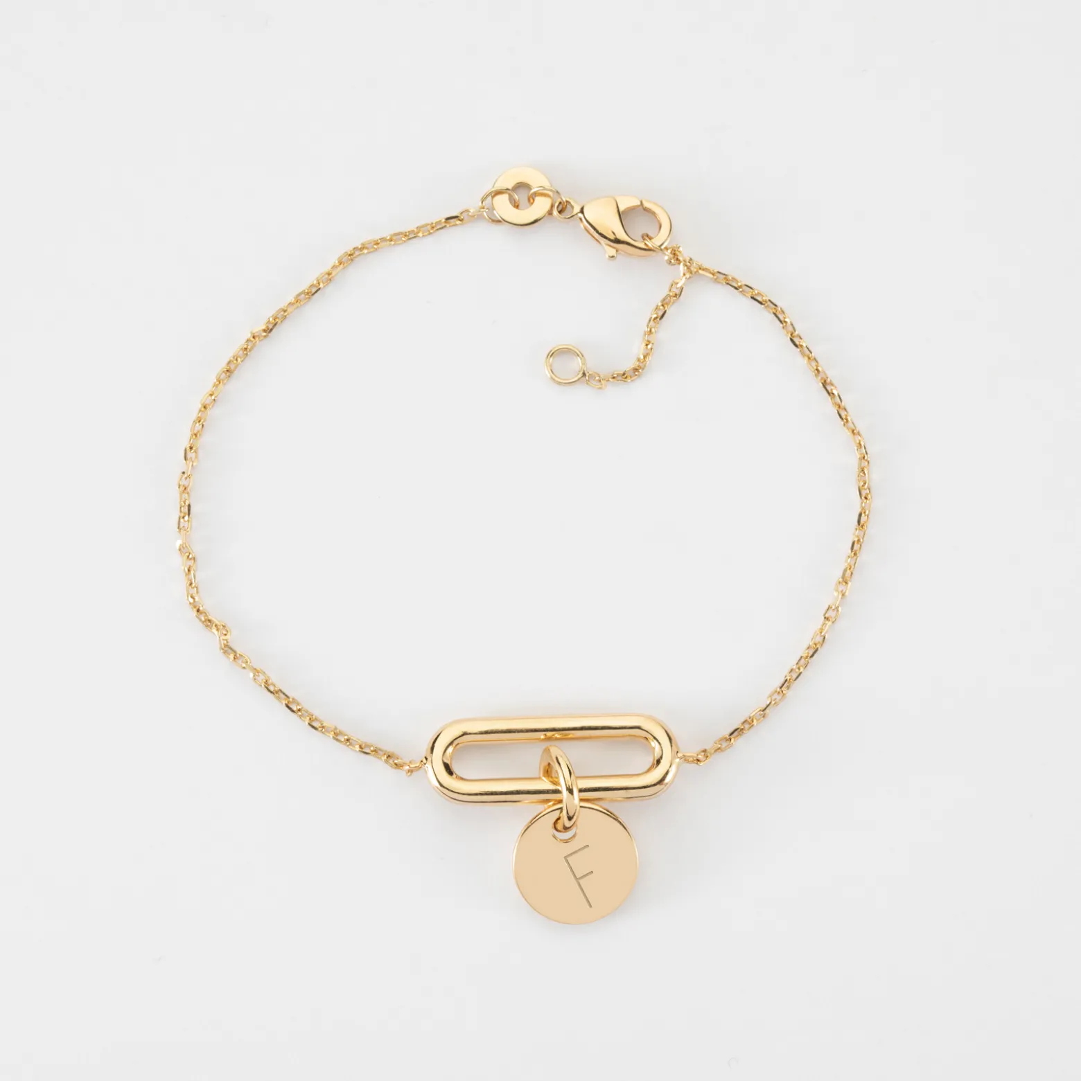 Bracelet chaîne ovale ouvert personnalisé médaille gravée plaqué or 10 mm