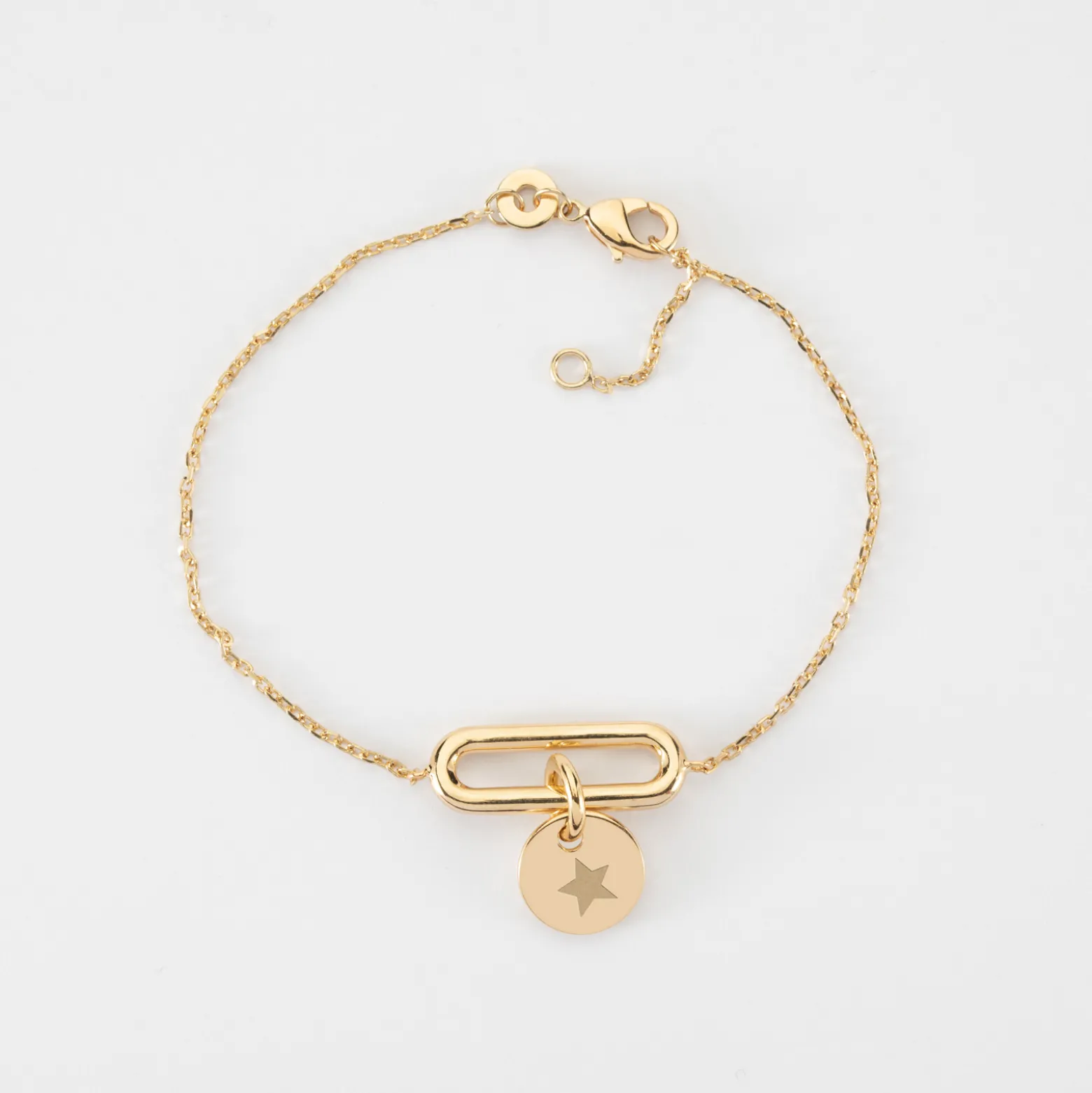 Bracelet chaîne ovale ouvert personnalisé médaille gravée plaqué or 10 mm
