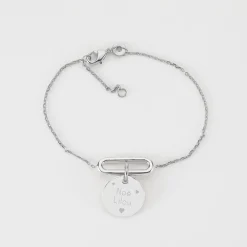 Bracelet chaîne ovale ouvert personnalisé médaille gravée argent 15 mm