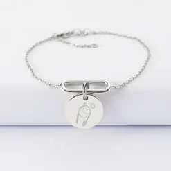 Bracelet chaîne ovale ouvert personnalisé médaille gravée argent 15 mm