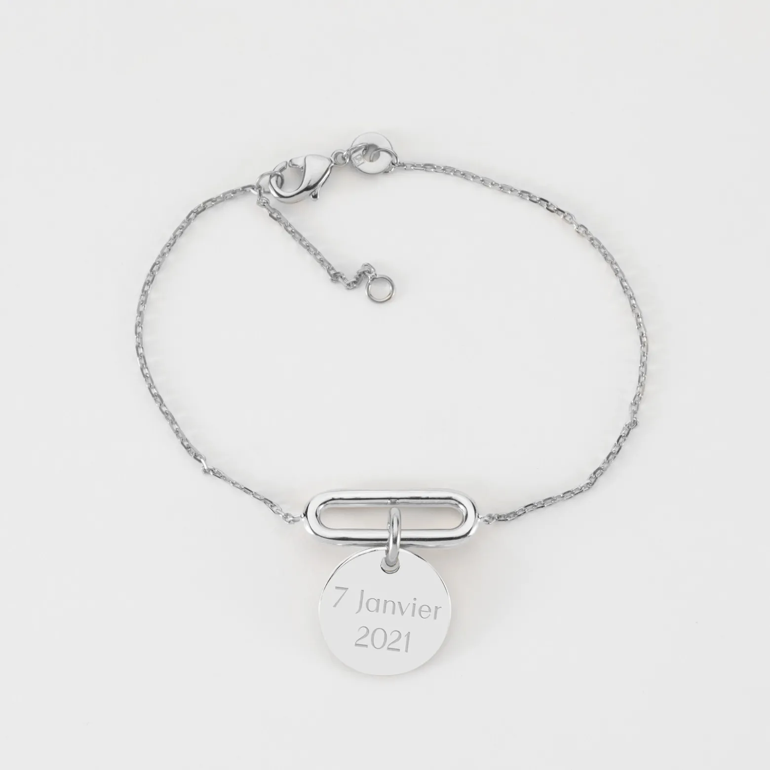 Bracelet chaîne ovale ouvert personnalisé médaille gravée argent 15 mm