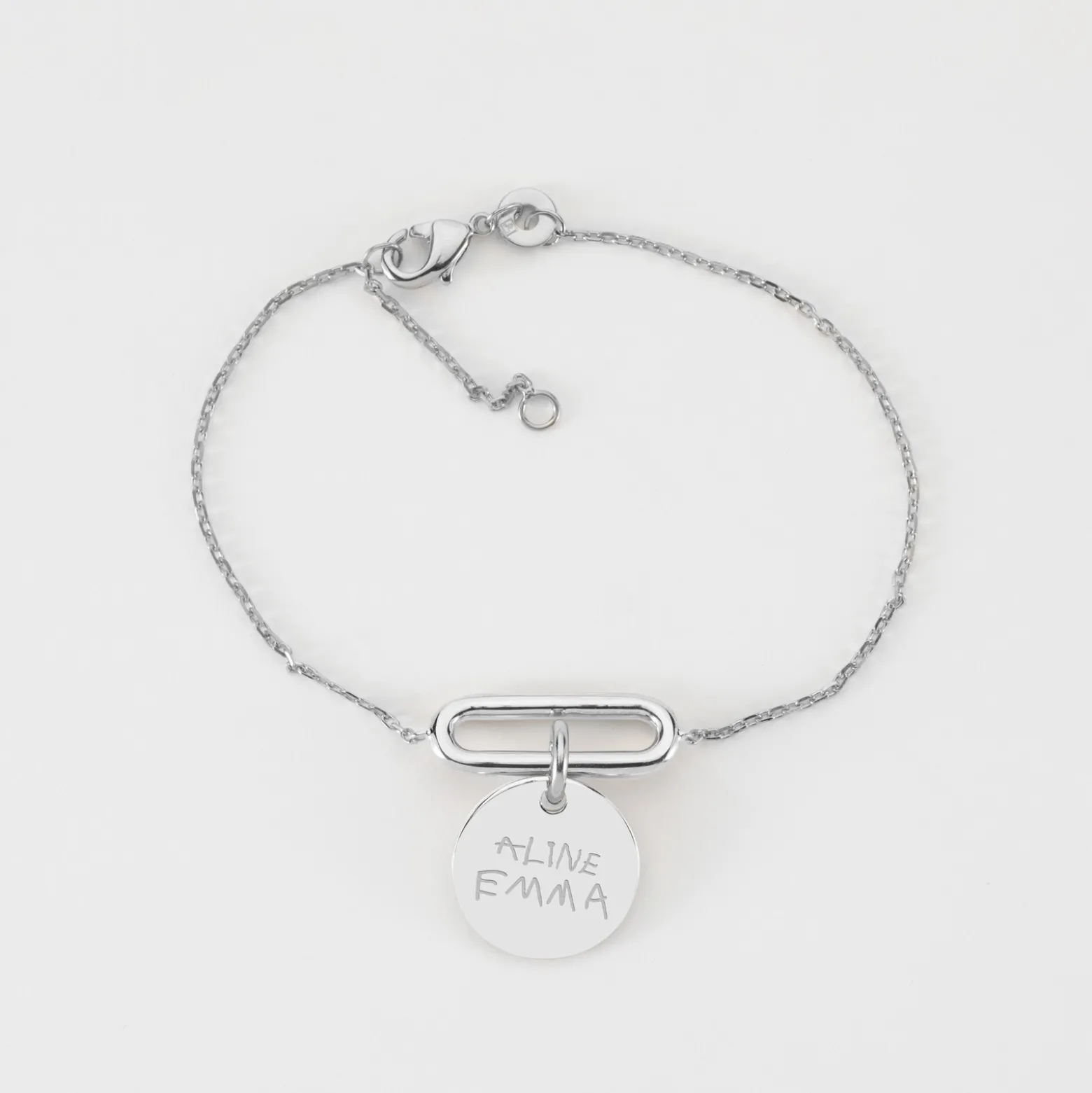 Bracelet chaîne ovale ouvert personnalisé médaille gravée argent 15 mm