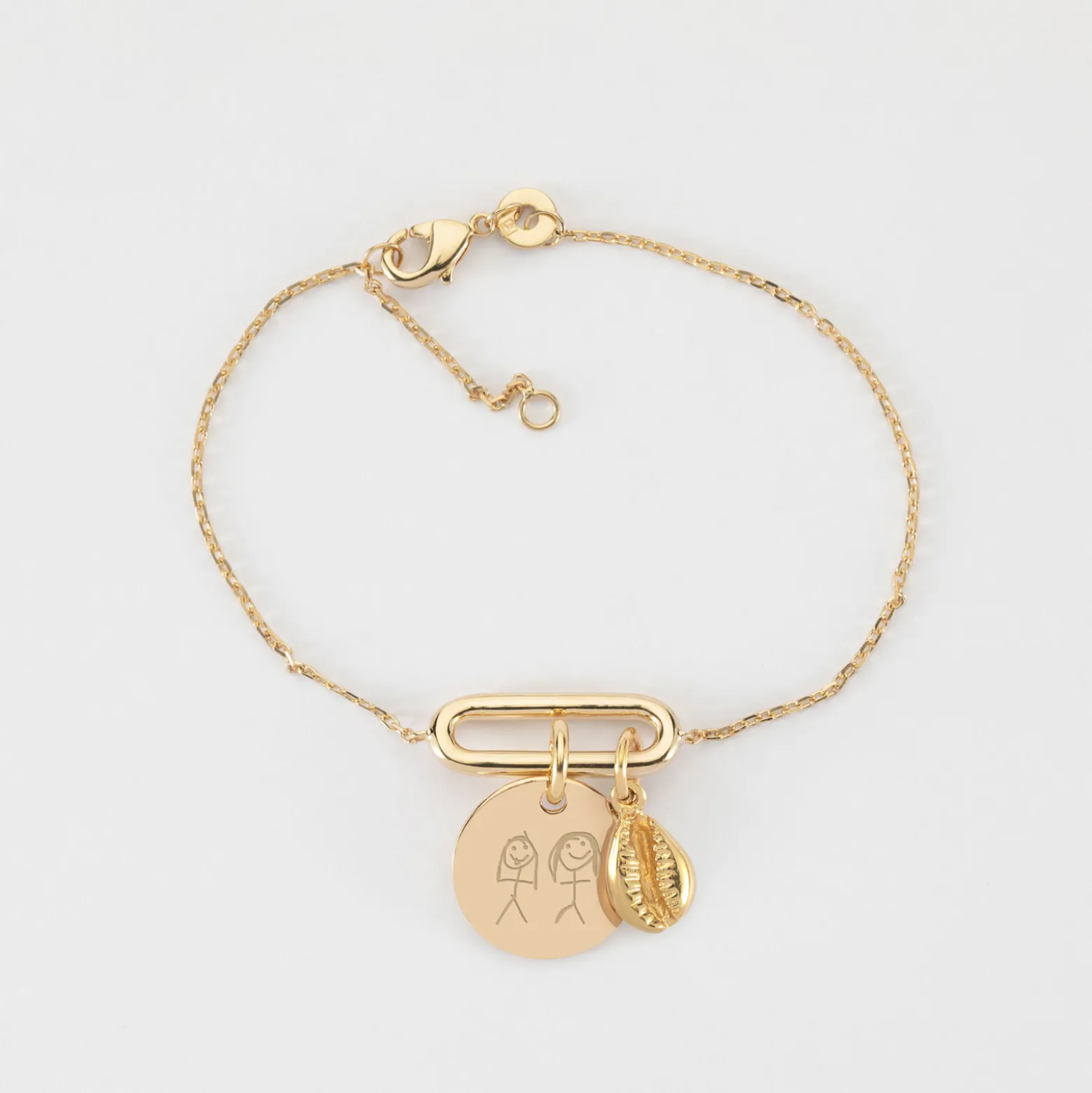 Bracelet chaîne ovale ouvert personnalisé médaille gravée plaqué or 15 mm et breloque(s) summer - à composer
