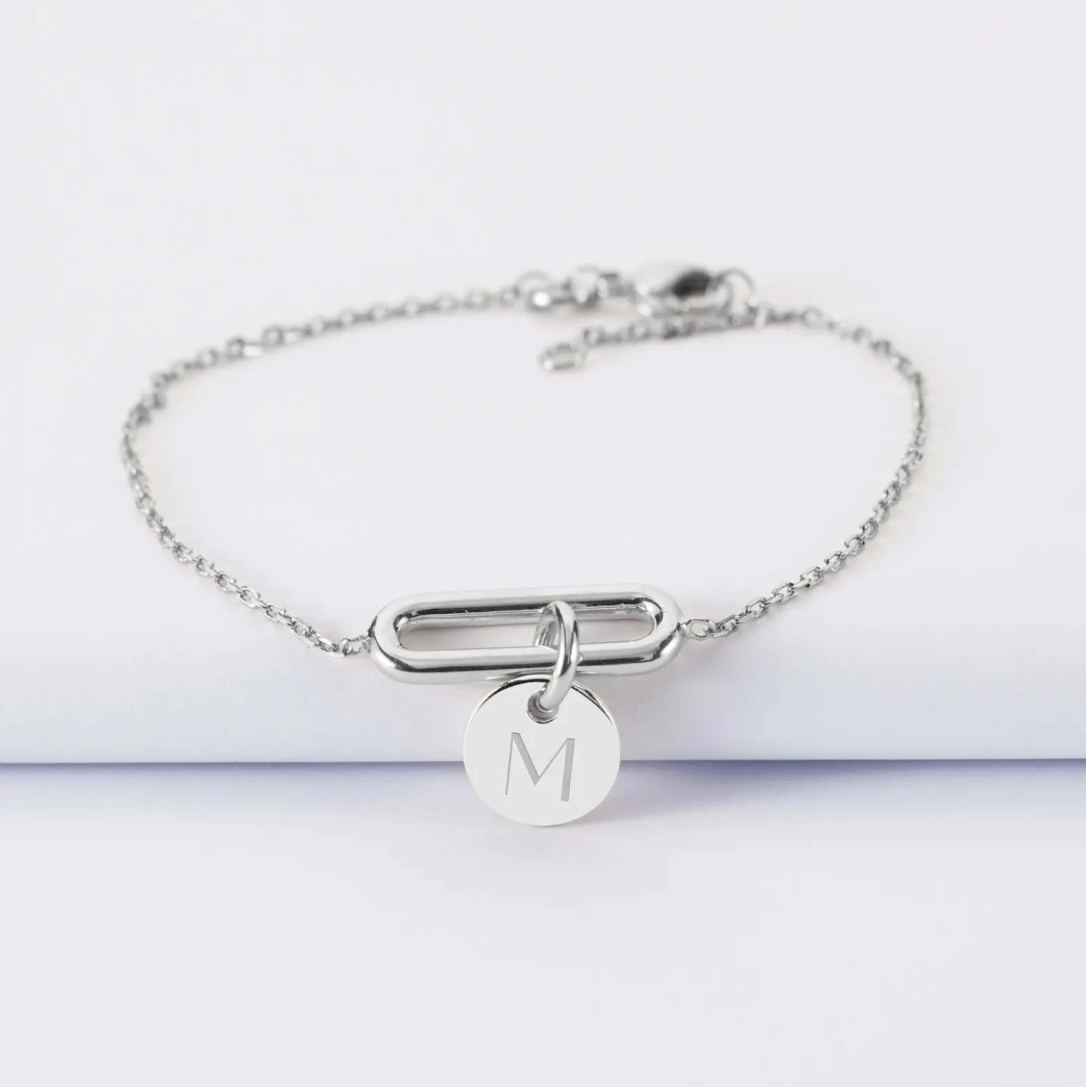 Bracelet chaîne ovale ouvert personnalisé médaille gravée argent 10 mm