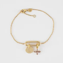 Bracelet chaîne ovale ouvert personnalisé médaille gravée plaqué or 10 mm et breloque fleur pétales zircons 10 mm