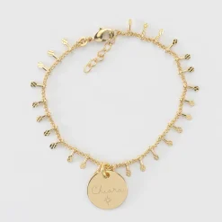 Bracelet chaîne pampilles personnalisé médaille gravée plaqué or 15 mm