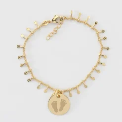 Bracelet chaîne pampilles personnalisé médaille gravée plaqué or 15 mm