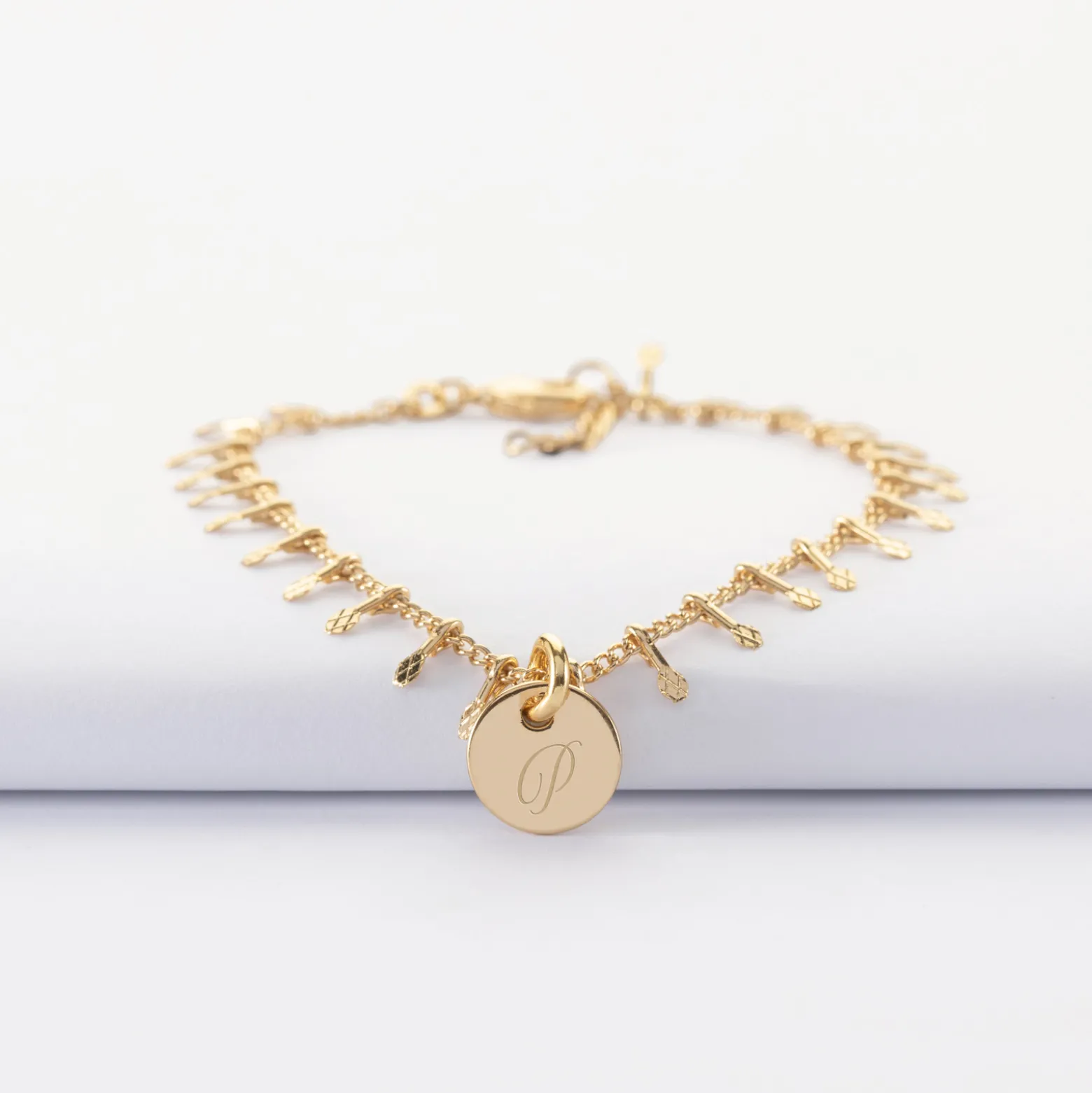Bracelet chaîne pampilles personnalisé médaille gravée plaqué or 10 mm
