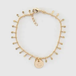 Bracelet chaîne pampilles personnalisé médaille gravée plaqué or 10 mm